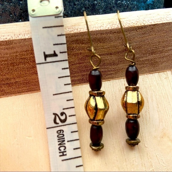 Boho Chic Earthy Brown Copper Beaded Dangle Festival Earrings - Picture 4 of 4